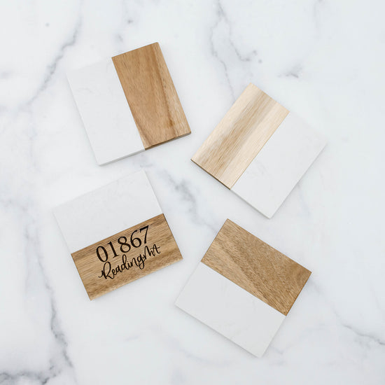 Marble and Wood Coasters - Set of 4