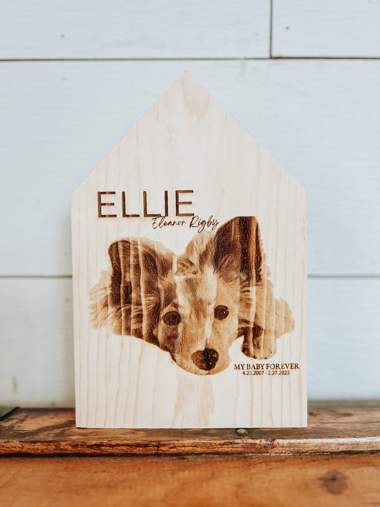 Pet Portrait + Name Wooden Dog House